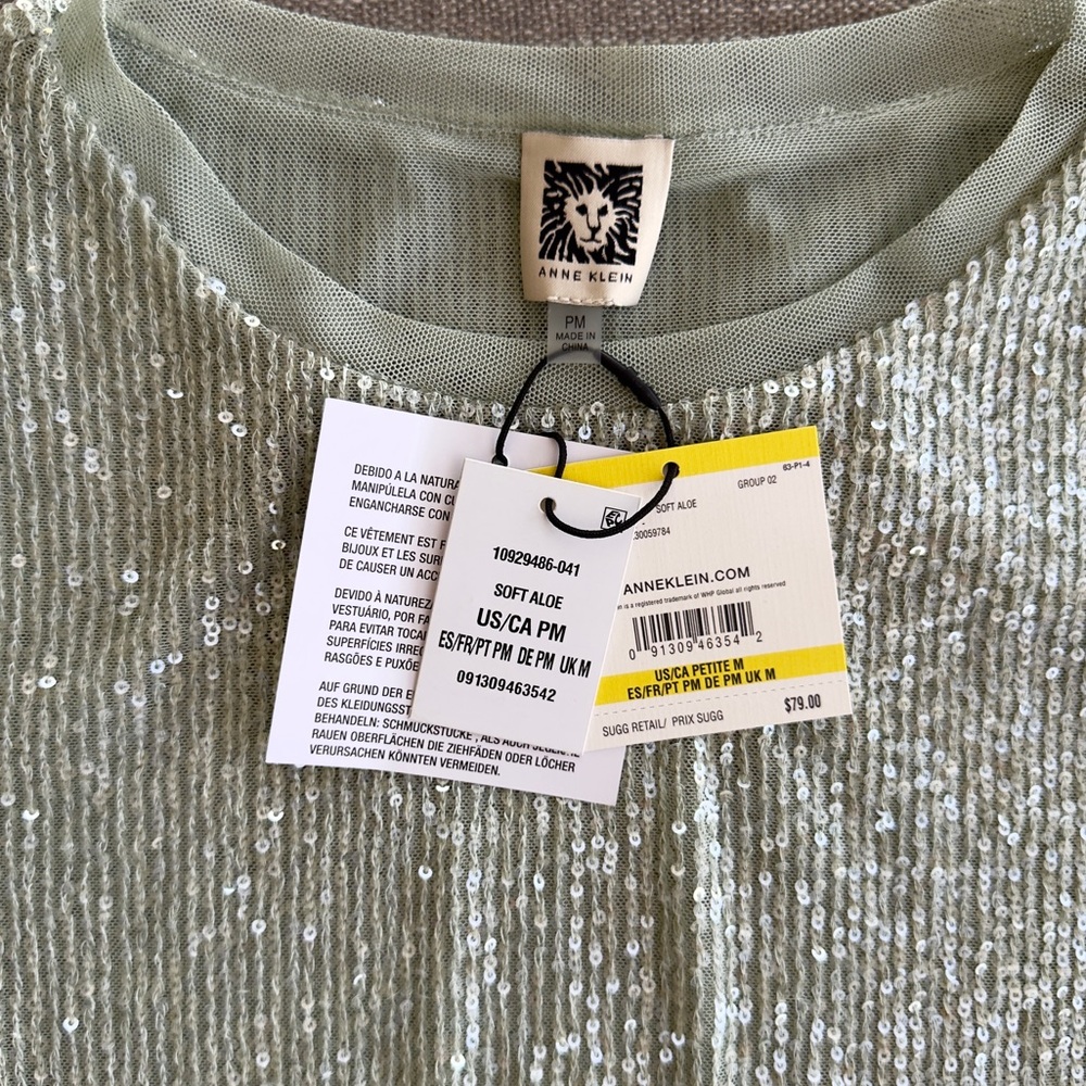 Anne Klein Shimmering Sequin Short Sleeve Top - Picture 9 of 10